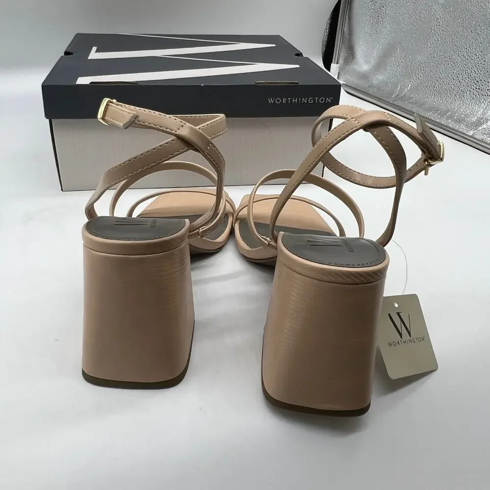 Worthington Womens Pico Heeled Sandals Nude Color Size 9.5M